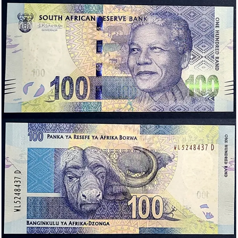 Afrique du sud P.141b, neuf, Billet de 100 rand 2013-2016 Mandela Buffle Afrique du sud P.141b, neuf, Billet de 100 rand 2013-2016 Mandela Buffle