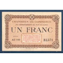 Puy-de-Dôme 1 franc, TTB, ND Pirot 103.21 Billet de la chambre de commerce