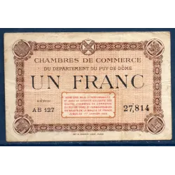 Puy-de-Dôme 1 franc, TB, ND Pirot 103.21 Billet de la chambre de commerce