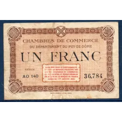 Puy-de-Dôme 1 franc, TB, ND Pirot 103.21 Billet de la chambre de commerce