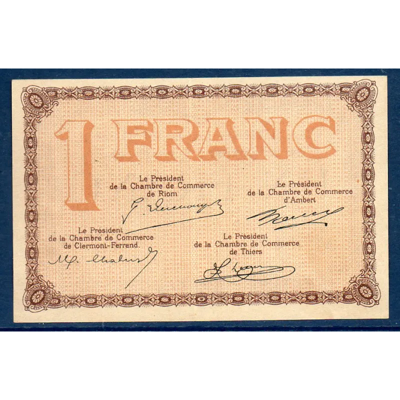 Puy-de-Dôme 1 franc, Sup, ND Pirot 103.17 Billet de la chambre de commerce Puy-de-Dôme 1 franc, Sup, ND Pirot 103.17 Billet de la chambre de commerce