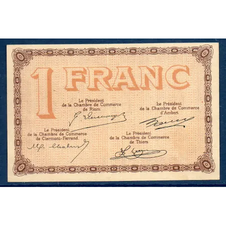 Puy-de-Dôme 1 franc, Sup, ND Pirot 103.17 Billet de la chambre de commerce