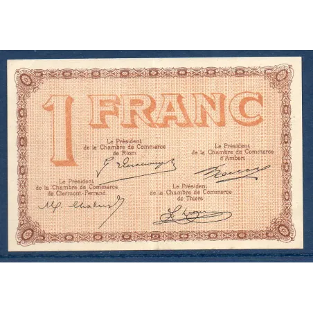 Puy-de-Dôme 1 franc, Sup, ND Pirot 103.8 Billet de la chambre de commerce