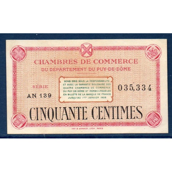 Puy-de-Dôme 50 centimes, Sup, ND Pirot 103.23 Billet de la chambre de commerce