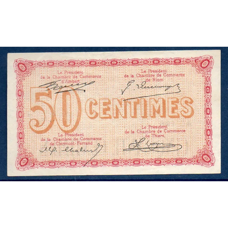Puy-de-Dôme 50 centimes, TTB, ND Pirot 103.23 Billet de la chambre de commerce