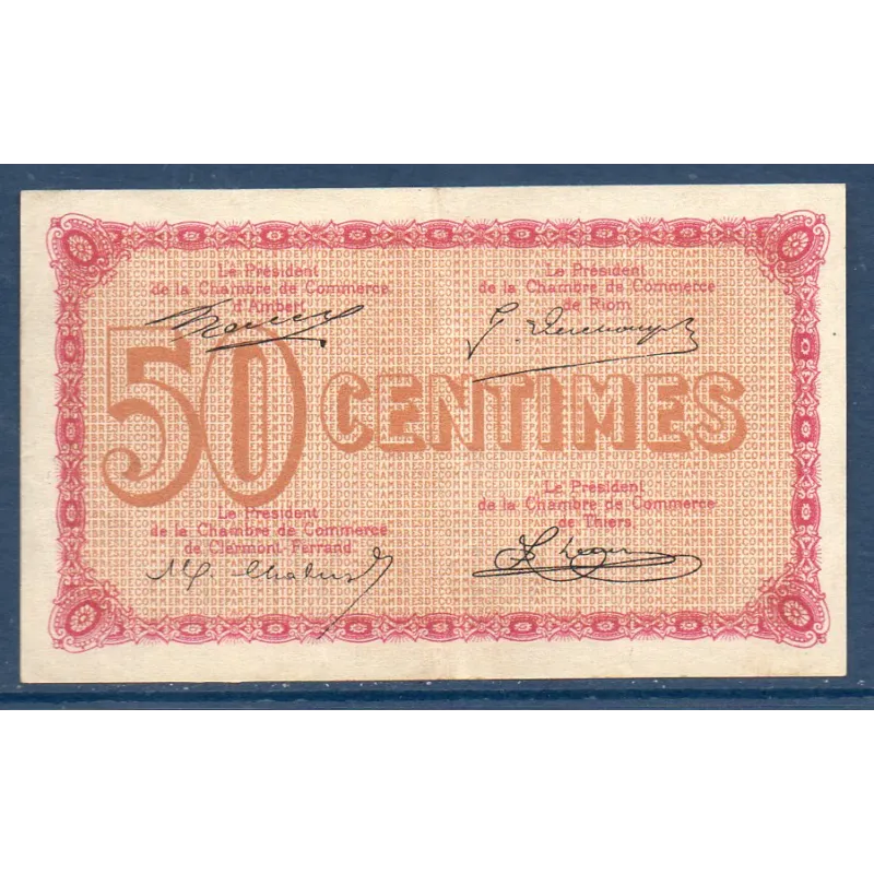 Puy-de-Dôme 50 centimes, TTB, ND Pirot 103.19 Billet de la chambre de commerce Puy-de-Dôme 50 centimes, TTB, ND Pirot 103.19 Billet de la chambre de commerce