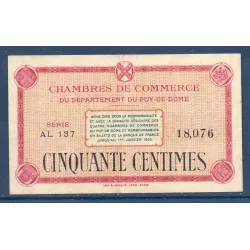 Puy-de-Dôme 50 centimes, TTB, ND Pirot 103.19 Billet de la chambre de commerce