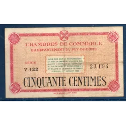 Puy-de-Dôme 50 centimes, TB, ND Pirot 103.1 Billet de la chambre de commerce