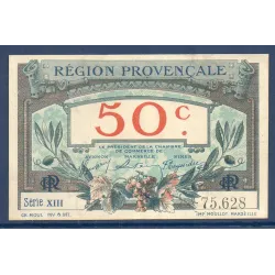Région Provençale 50 centimes, Spl, ND Pirot 102.1 Billet de la chambre de commerce