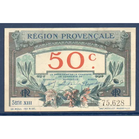 Région Provençale 50 centimes, Spl, ND Pirot 102.1 Billet de la chambre de commerce