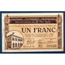 Perpignan 1 franc, Spl, 31.5.1917 Pirot 100.23 Billet de la chambre de commerce
