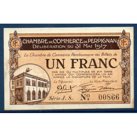 Perpignan 1 franc, Spl, 31.5.1917 Pirot 100.23 Billet de la chambre de commerce
