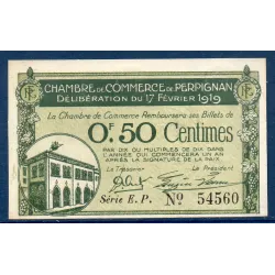 Perpignan 50 centimes, Spl, 17.2.1919 Pirot 100.26 Billet de la chambre de commerce