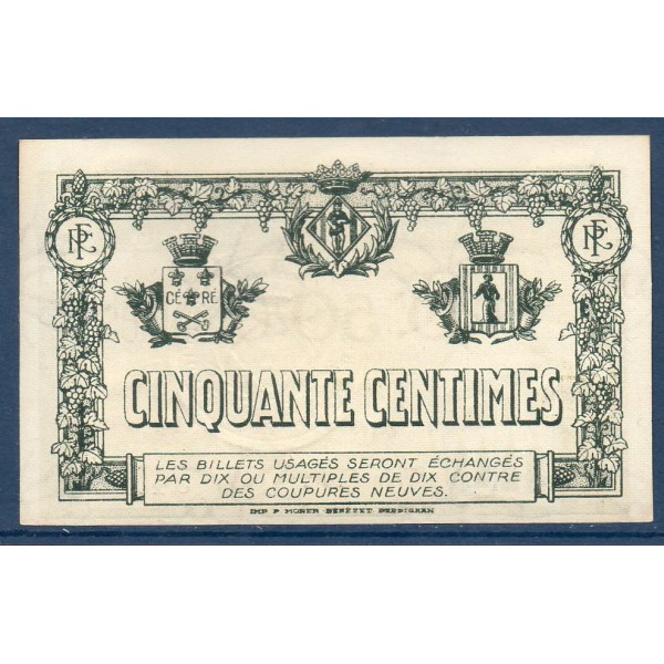 Perpignan 50 centimes, Spl, 17.2.1919 Pirot 100.26 Billet de la chambre de commerce