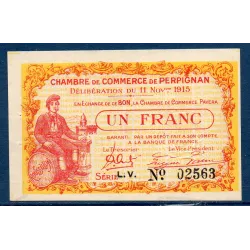 Perpignan 1 franc, Spl, 11.11.1915 Pirot 100.12 Billet de la chambre de commerce