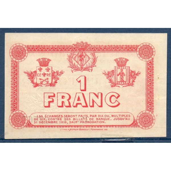 Perpignan 1 franc, Spl, 11.11.1915 Pirot 100.12 Billet de la chambre de commerce