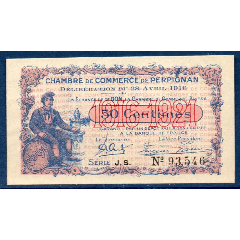 Perpignan 50 centimes, Spl, 28.4.1916 Pirot 100.14 Billet de la chambre de commerce Perpignan 50 centimes, Spl, 28.4.1916 Pirot 100.14 Billet de la chambre de commerce