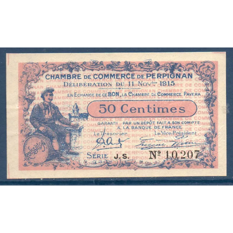 Perpignan 50 centimes, Spl, 11.11.1915 Pirot 100.9 Billet de la chambre de commerce Perpignan 50 centimes, Spl, 11.11.1915 Pirot 100.9 Billet de la chambre de commerce