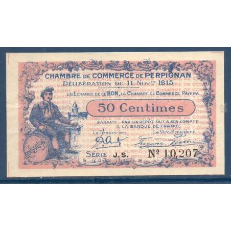Perpignan 50 centimes, Spl, 11.11.1915 Pirot 100.9 Billet de la chambre de commerce
