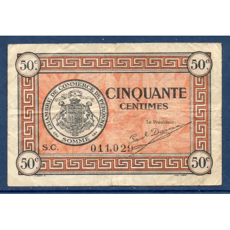 Péronne 50 centimes, TB, 27.7.1920 Pirot 99.1 Billet de la chambre de commerce