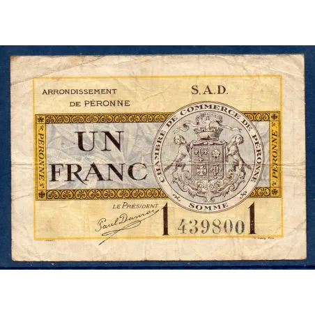Péronne 1 franc, TB-, 18.10.1921 Pirot 99.4 Billet de la chambre de commerce
