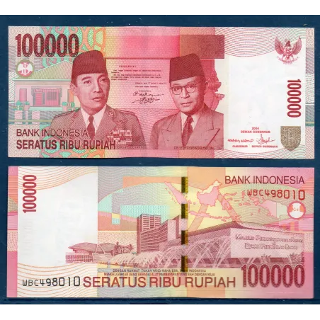 Indonésie P.146d, Neuf Billet de 100000 Rupiah 2007 Soekarno Hatta