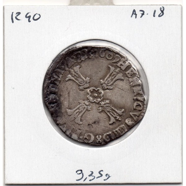 1/4 ou quart d'Ecu Croix de Face 1609 K Bordeaux Henri IV  pièce de monnaie royale