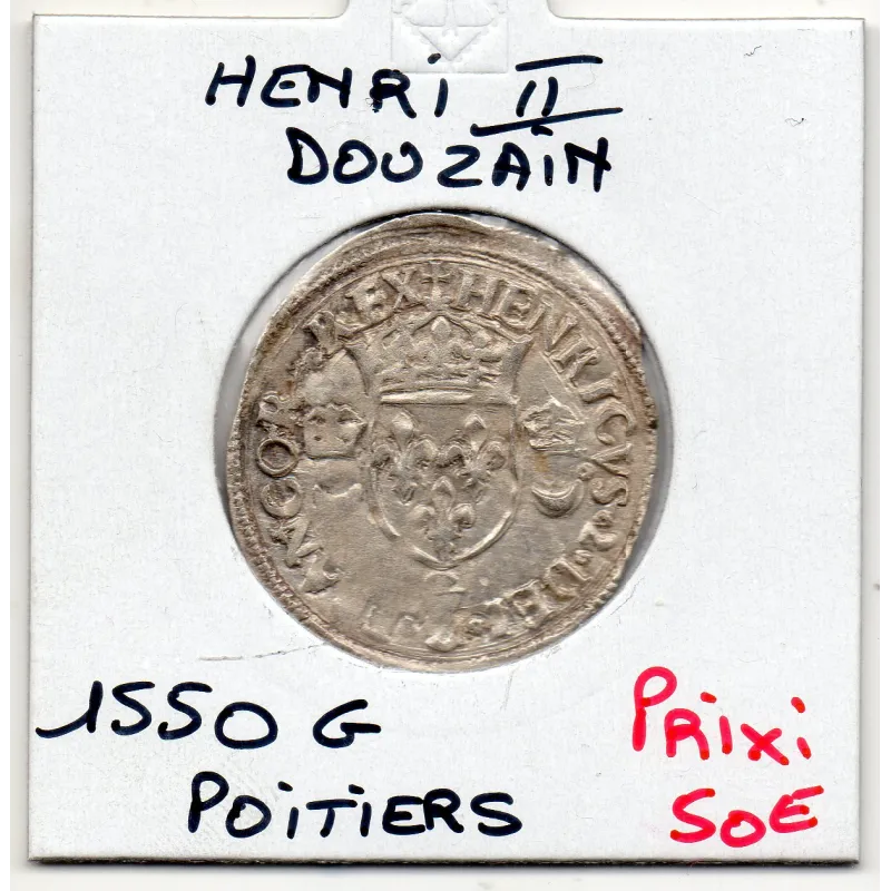 Douzain aux croissants Henri II (1550 G) Poitiers pièce de monnaie royale Douzain aux croissants Henri II (1550 G) Poitiers pièce de monnaie royale