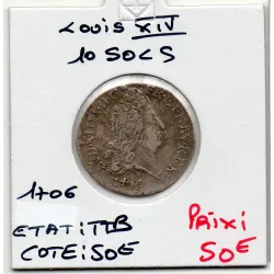 10 Sols aux insignes 1706 9 Rennes TTB Louis XIV pièce de monnaie royale