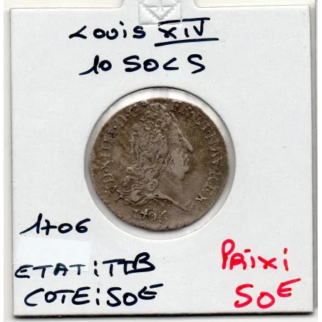 10 Sols aux insignes 1706 9 Rennes TTB Louis XIV pièce de monnaie royale