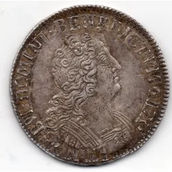 Ecu aux 8L 2eme type 1705 B Rouen TTB+ Louis XIV réformé pièce de monnaie royale