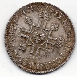 Ecu aux 8L 2eme type 1705 B Rouen TTB+ Louis XIV réformé pièce de monnaie royale