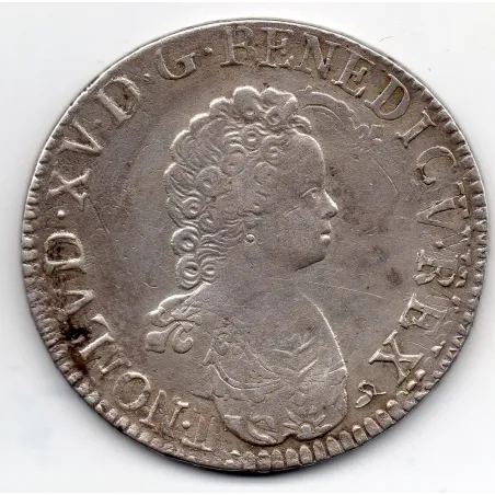 Ecu Vertugadin 1717 B Rouen TTB Louis XV pièce de monnaie royale