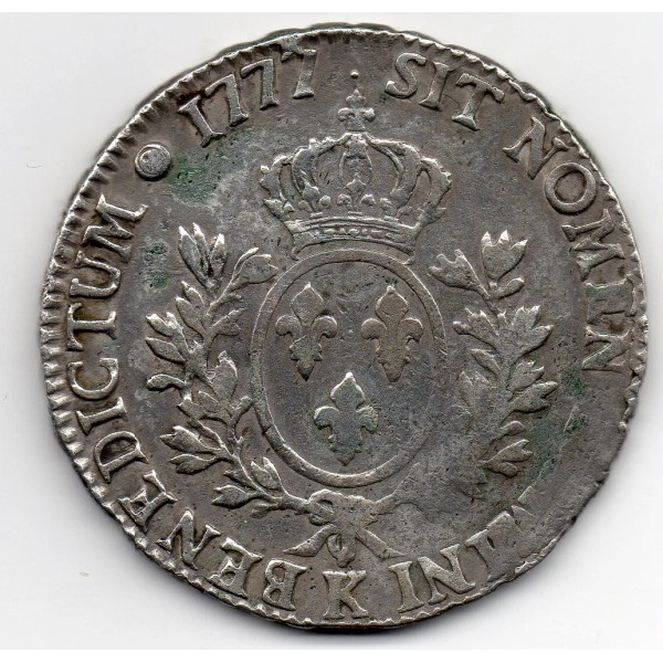 Ecu aux branches d'oliviers 1777 K Bordeaux Louis XVI pièce de monnaie royale