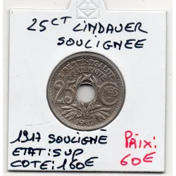 25 centimes Lindauer 1917 soulignée Sup-, France pièce de monnaie