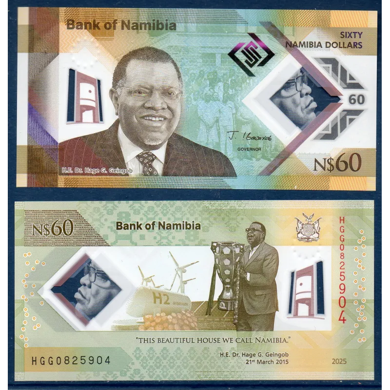 Namibie P.19, Billet de 60 Dollars 2025 President Geingob Namibie P.19, Billet de 60 Dollars 2025 President Geingob