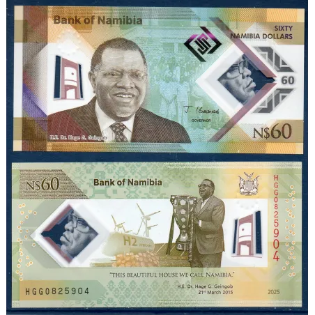 Namibie P.19, Billet de 60 Dollars 2025 President Geingob