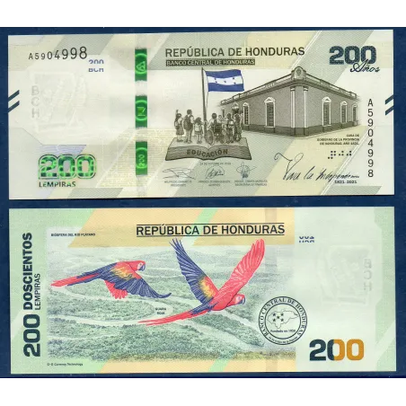 Honduras P.105, Neuf Billet de 200 Lempiras 2022 anniversaire indépendance