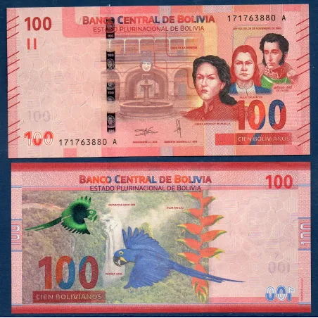Bolivie P.251, neuf Billet de 100 bolivianos L.1986 Padilla Calatayud Sucre