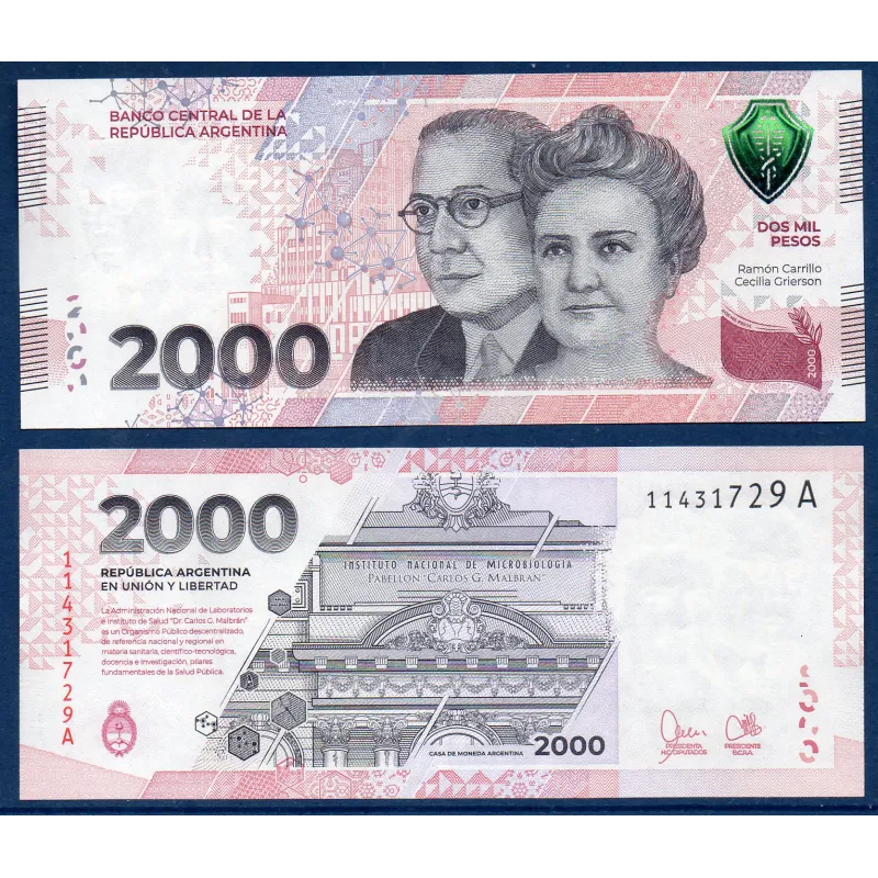 Argentine P.368a, Neuf, Billet de 2000 Pesos Carillo Grierson Argentine P.368a, Neuf, Billet de 2000 Pesos Carillo Grierson