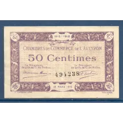 Rodez et Millau 50 centimes , TTB, 12.3.1915 Pirot 108.1 Billet de la chambre de commerce