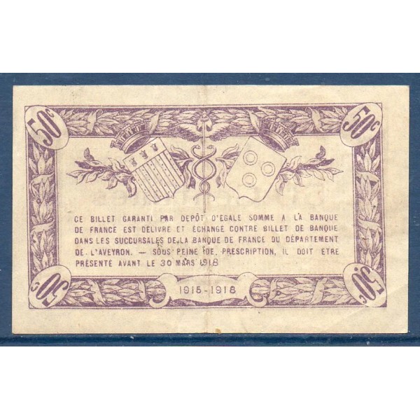 Rodez et Millau 50 centimes , TTB, 12.3.1915 Pirot 108.1 Billet de la chambre de commerce