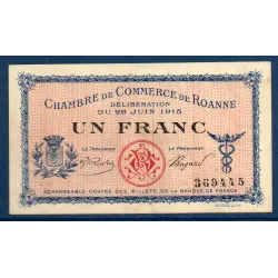 Roanne 1 franc, TTB, 28.6.1915 Pirot 106.2 Billet de la chambre de commerce