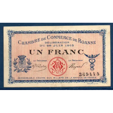 Roanne 1 franc, TTB, 28.6.1915 Pirot 106.2 Billet de la chambre de commerce