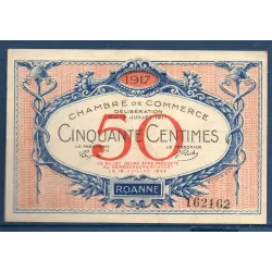 Roanne 50 centimes, TTB, 18.7.1917 Pirot 106.9 Billet de la chambre de commerce