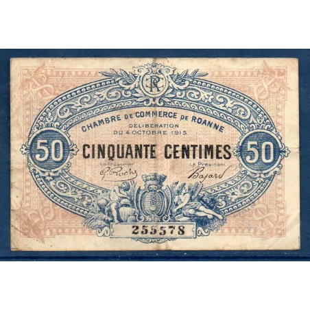Roanne 50 centimes, TB, 4.10.1915 Pirot 106.7 Billet de la chambre de commerce