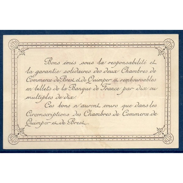 Quimper et Brest 2 francs, TTB+, 1918 Pirot 104.12 Billet de la chambre de commerce