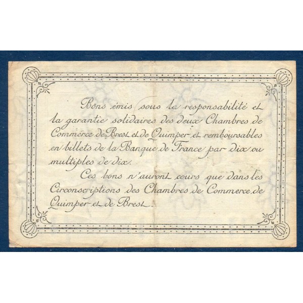 Quimper et Brest 1 franc, TTB, 1921 Pirot 104.20 Billet de la chambre de commerce