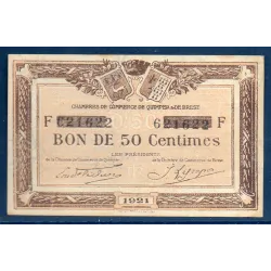 Quimper et Brest 50 centimes, TTB, 1921 Pirot 104.19 Billet de la chambre de commerce