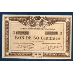 Quimper et Brest 50 centimes, TTB, 1918 Pirot 104.10 Billet de la chambre de commerce